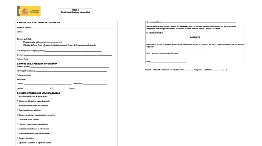 Imagen de formulario oficial para Certificado de vulnerabilidad Regularización 2026