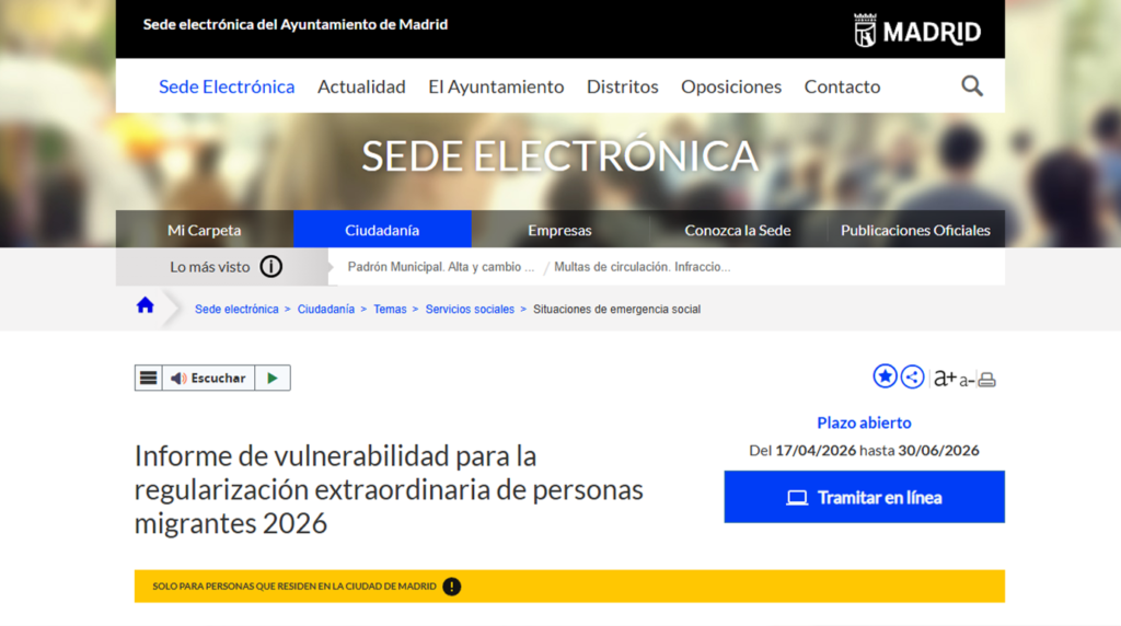 Trámite del informe de vulnerabilidad Madrid 2026