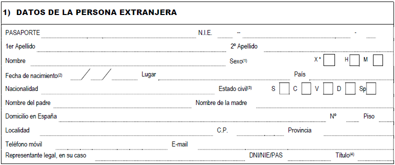 Modelo EX-31 para Menor de Asilo Sección 1