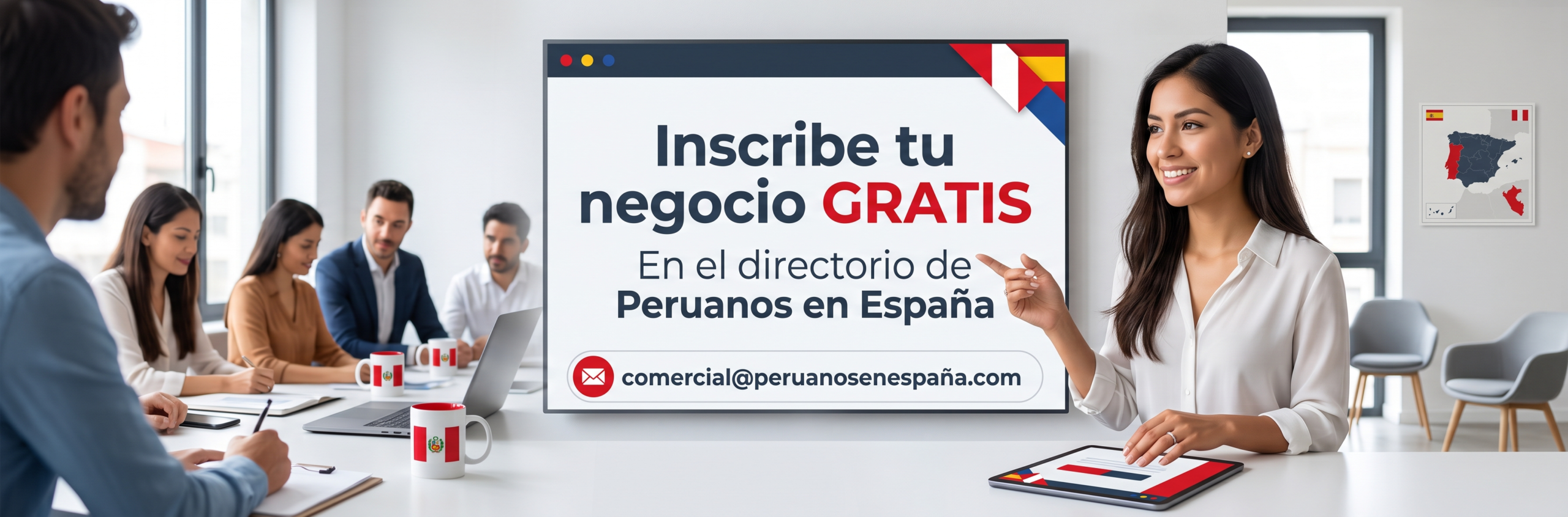 Inscribe tu negocio gratis, en el directorio de Peruanos en España.